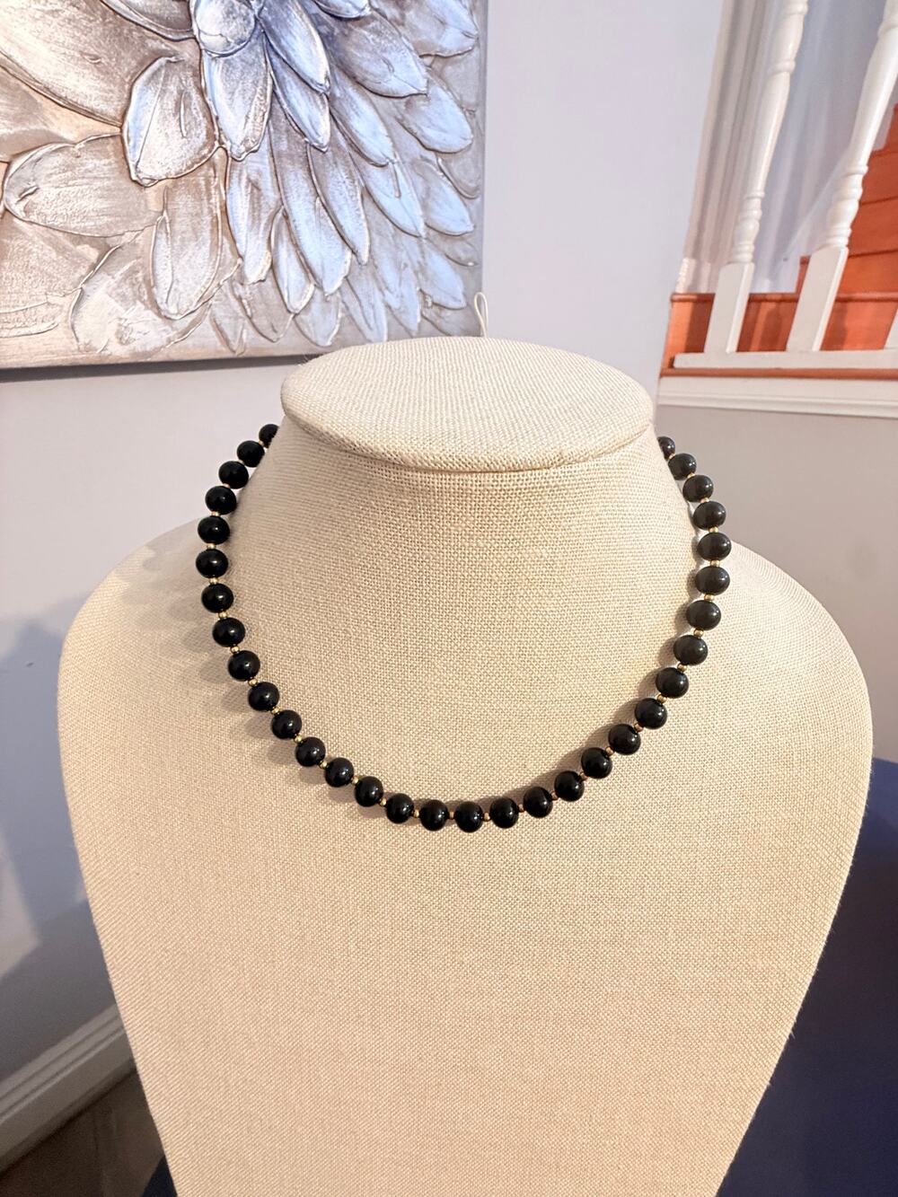 Vintage Black Beaded Choker Necklace 16”